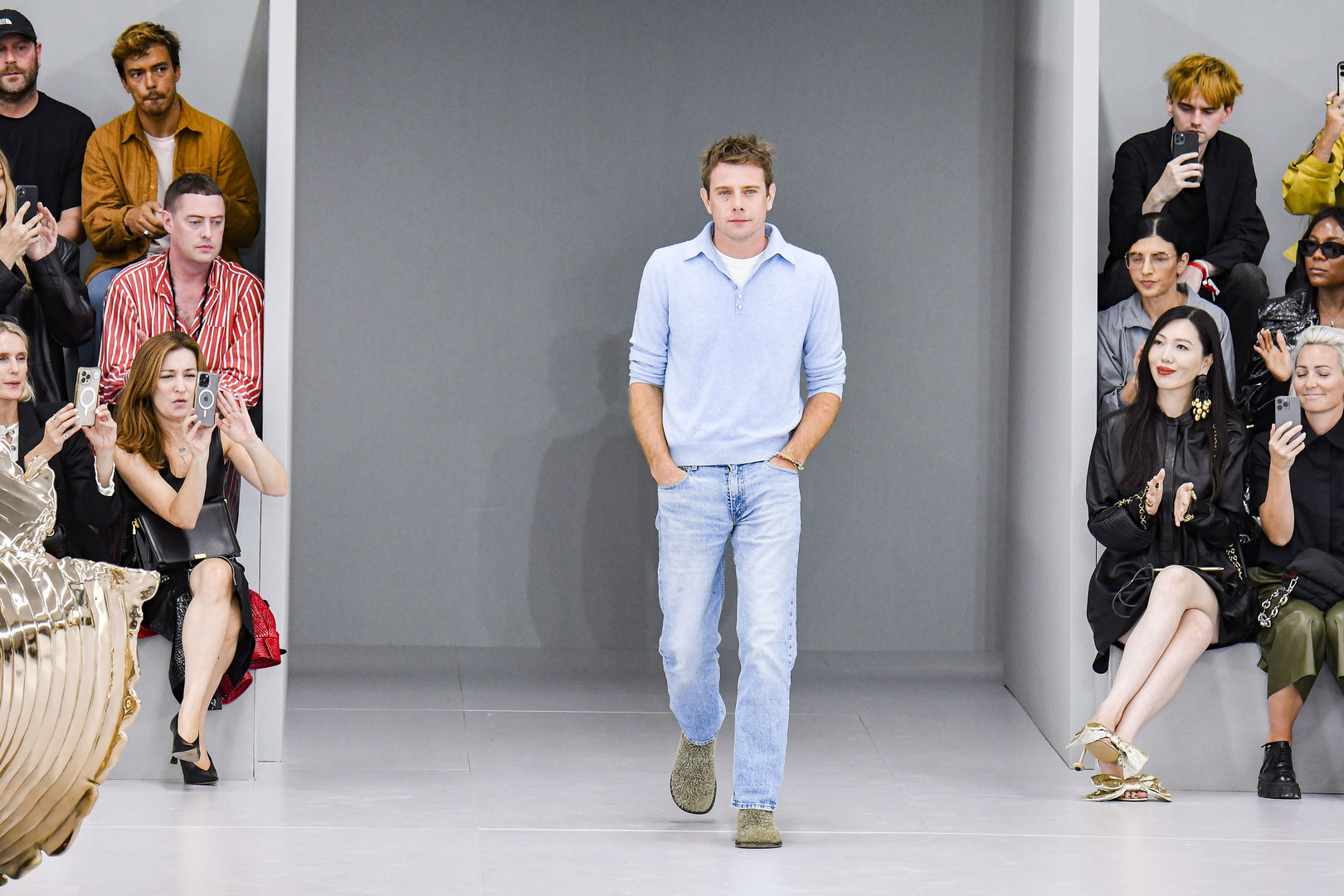 Jonathan Anderson walking the runway at the Loewe Spring/Summer 2024 fashion show.